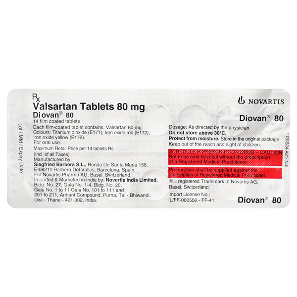 Diovan 80mg Tablet 